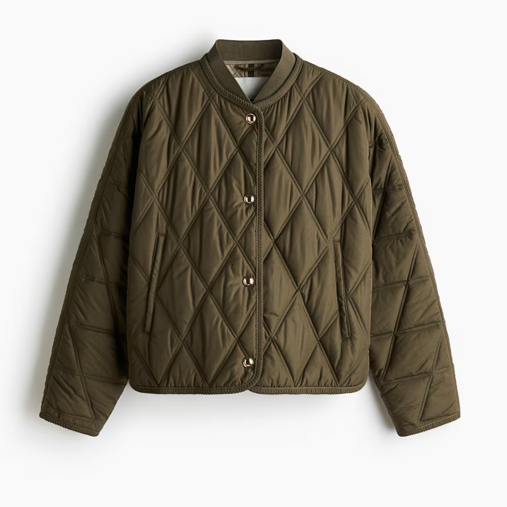 H&M Quilted Jacket - Dark Khaki Green - Size M